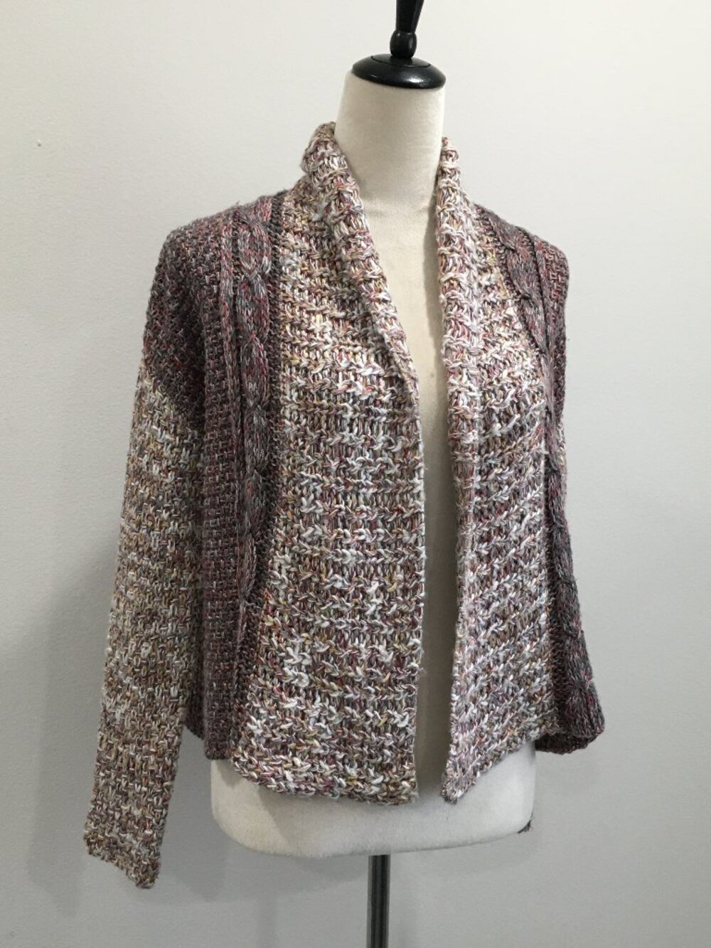 MOTH Anthropologie MultiColor Glitter Thread Wool Blend Knit Open Front Cardigan